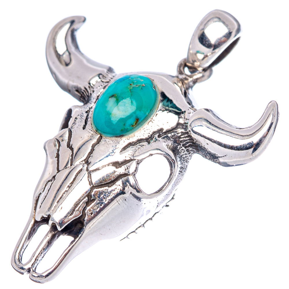 Mojave Turquoise Cow Skull Pendant 1 1/4" (.925 Sterling Silver)