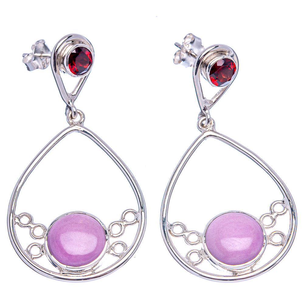 Premium Phosphosiderite, Garnet Earrings 1 3/4" (.925 Sterling Silver)