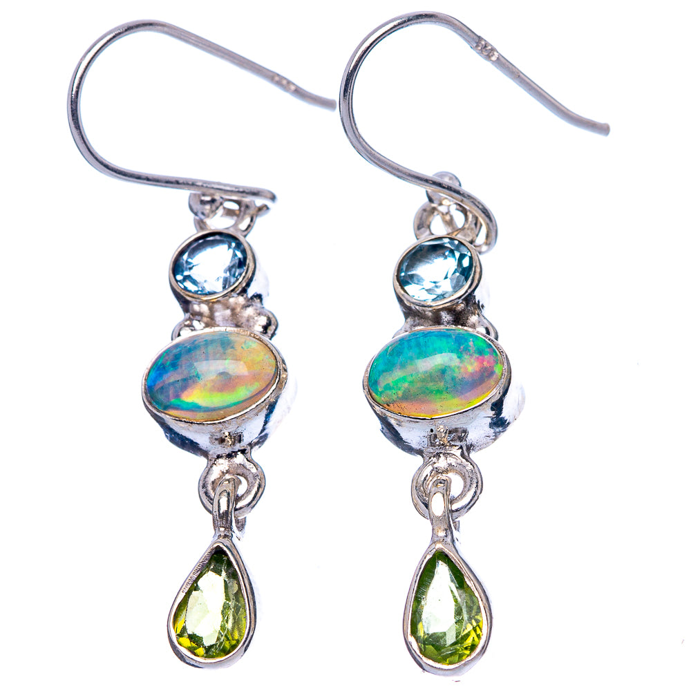 Rare Ethiopian Opal, Peridot, Blue Topaz Earrings 1 5/8" (925 Sterling Silver) E1647