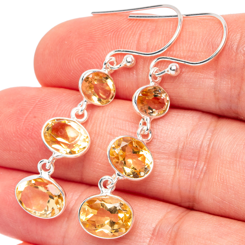 Citrine Earrings 1 3/4" (925 Sterling Silver) E3044