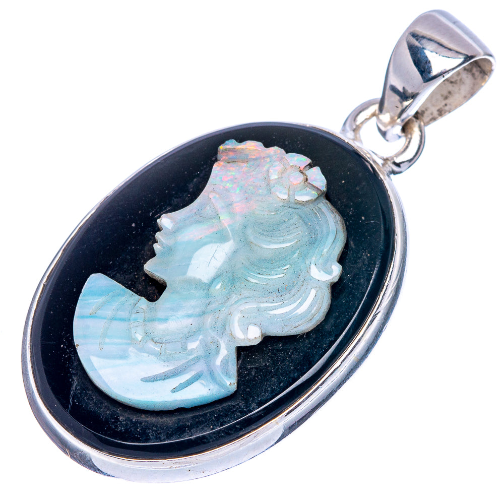 Rare Opal Cameo Lady Face Pendant 1 3/8" (925 Sterling Silver) P41586