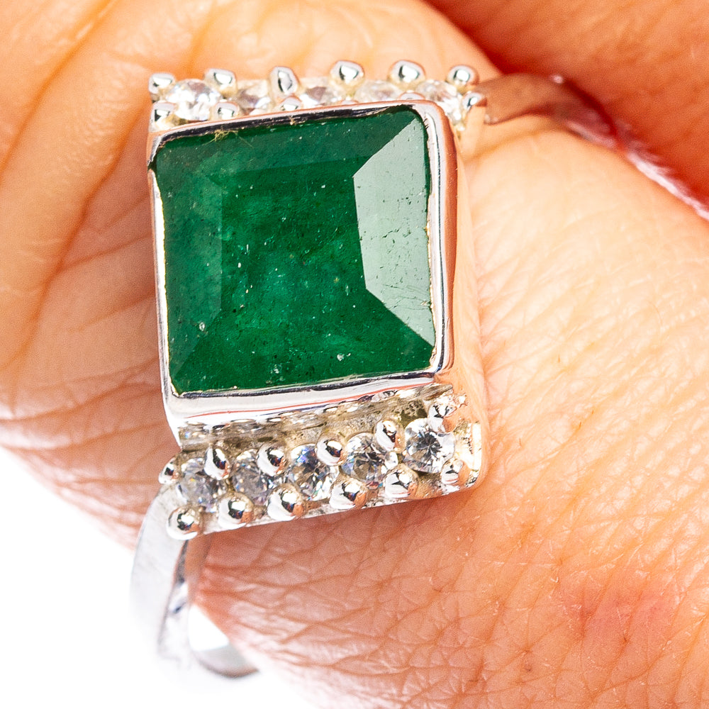 Indian Emerald Ring Size 9.5 (.925 Sterling Silver)