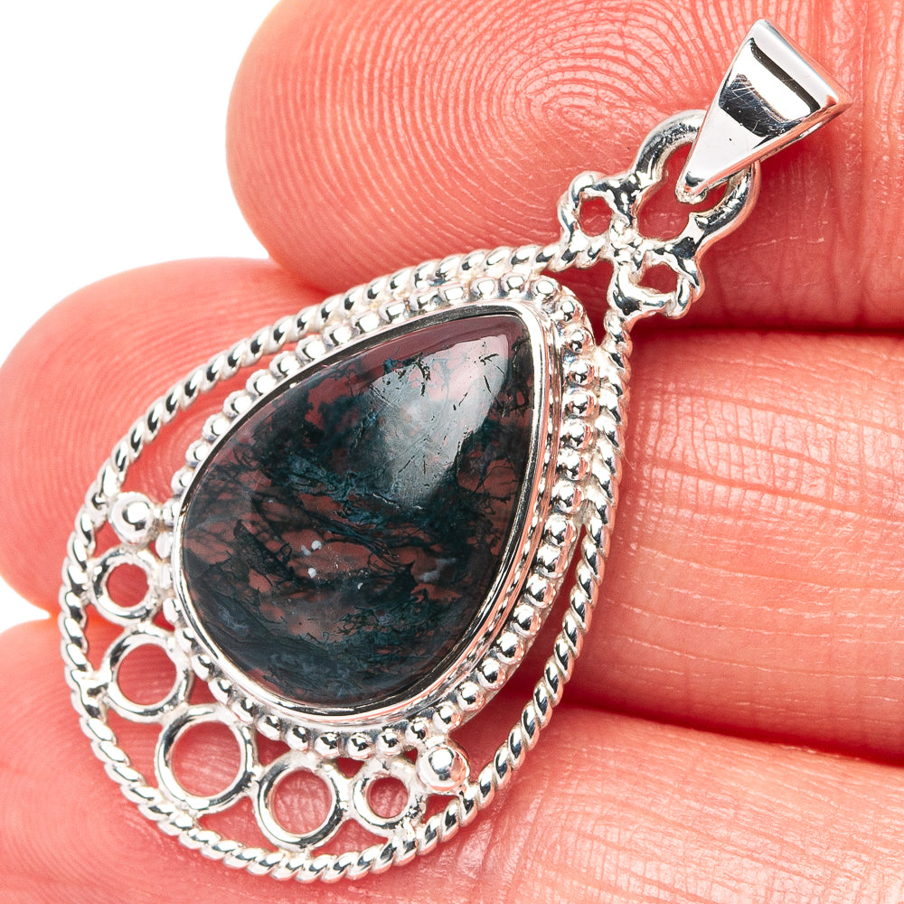 Premium Green Moss Agate Pendant 1 3/8" (.925 Sterling Silver)