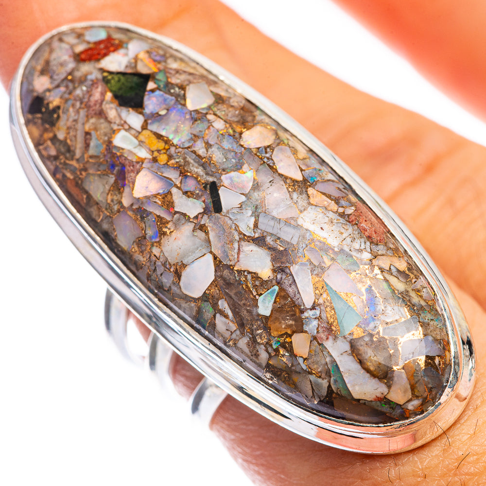 Huge Copper Composite Rainbow Moonstone Ring Size 7.75 (925 Sterling Silver) RING143370