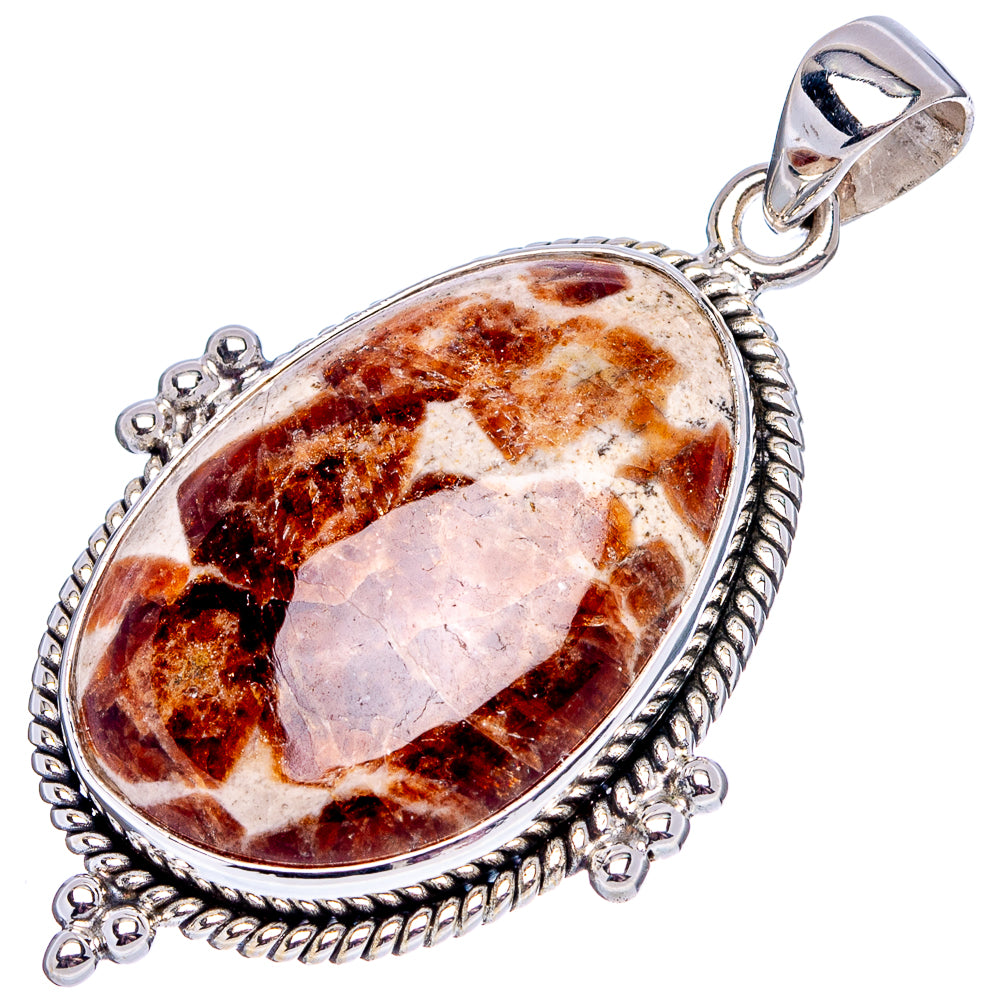 Premium Garnet In Limestone Pendant 1 7/8" (.925 Sterling Silver)