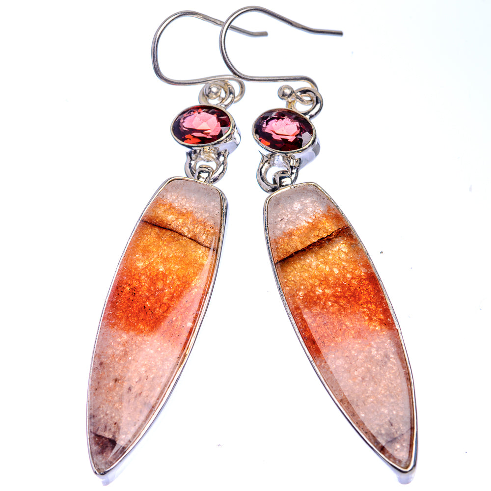 Sunstone, Garnet Earrings 2 3/8" (925 Sterling Silver) E433009