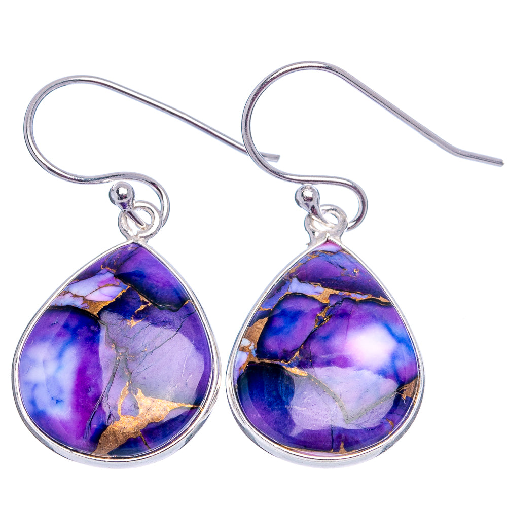 Purple Dahlia Mohave Turquoise Earrings 1 3/8" (.925 Sterling Silver)