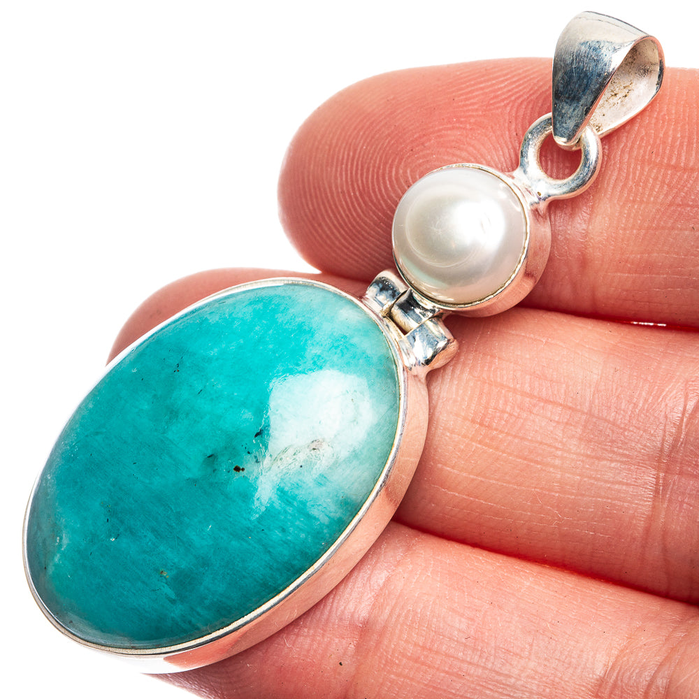Peruvian Amazonite, Cultured Pearl Pendant 2 1/8" (925 Sterling Silver) P39183