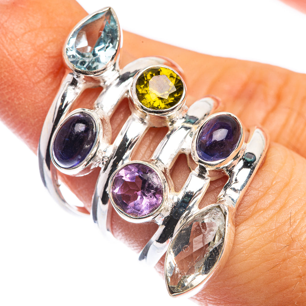 Large Blue Topaz, Tanzanite, Amethyst, Peridot, White Quartz Ring Size 6.75 (925 Sterling Silver) RING143343