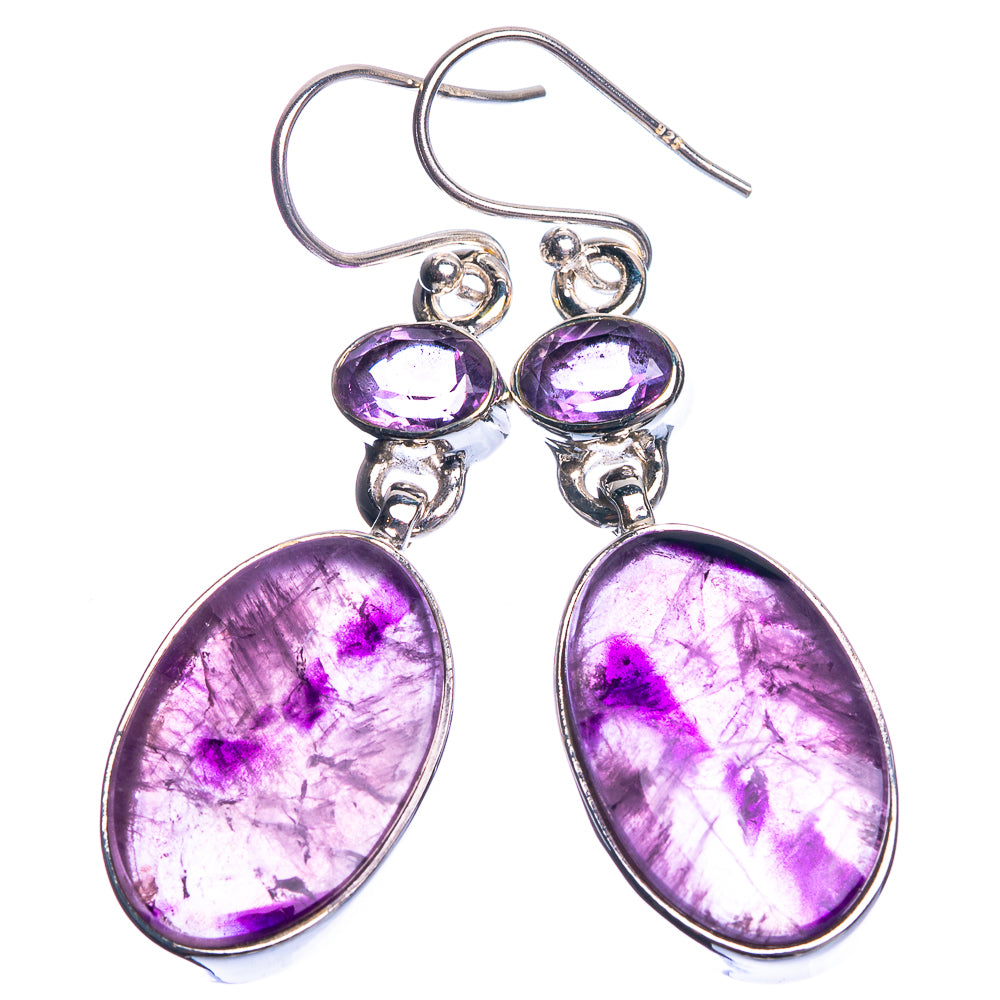 Chevron Amethyst, Amethyst 925 Sterling Silver Earrings 1 3/4"