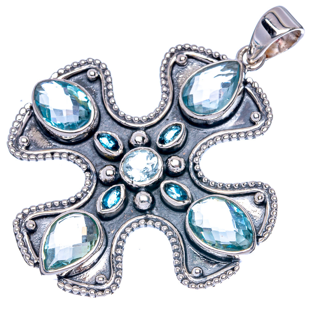 Signature Blue Topaz Pendant 2 1/8" (925 Sterling Silver) P42287