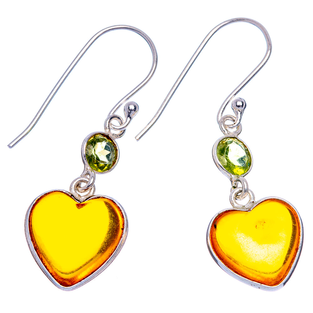 Carnelian Heart, Peridot Dainty Earrings 1 3/8" (925 Sterling Silver) E433456