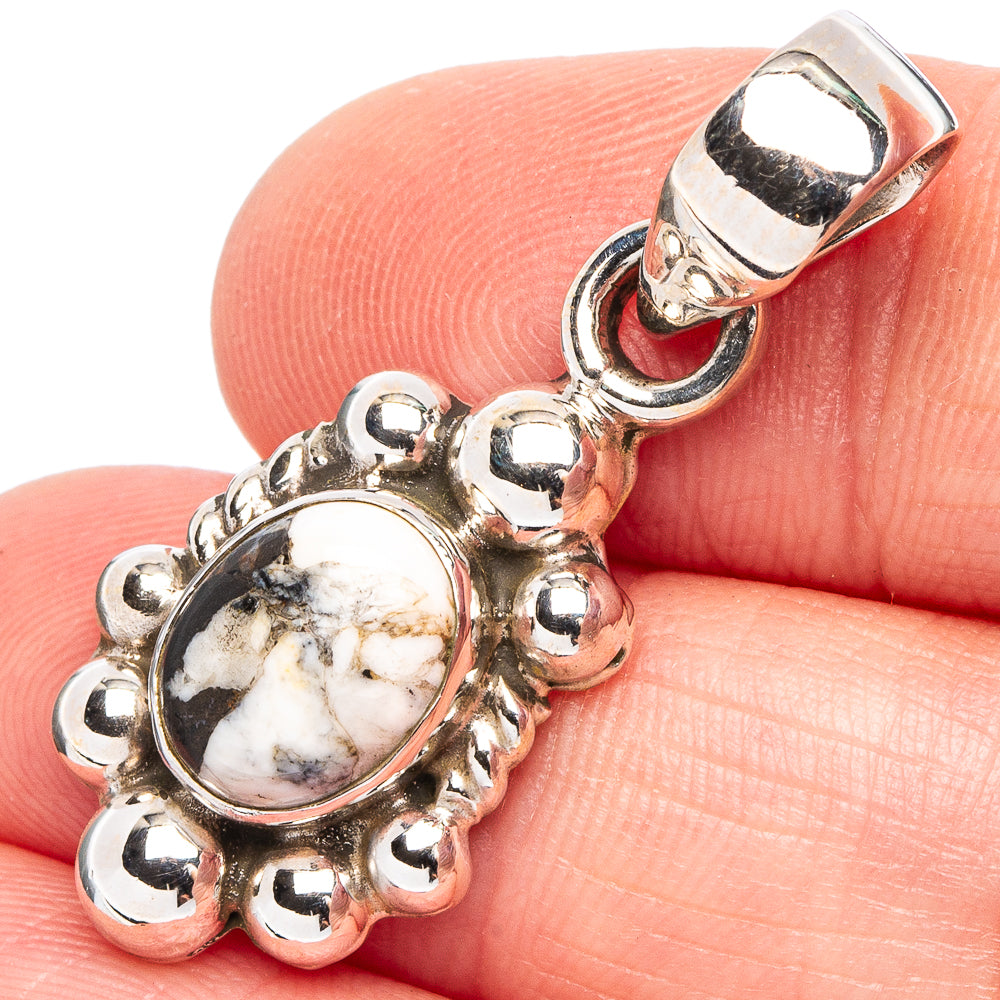 White Buffalo Turquoise Pendant 1 3/8" (.925 Sterling Silver)