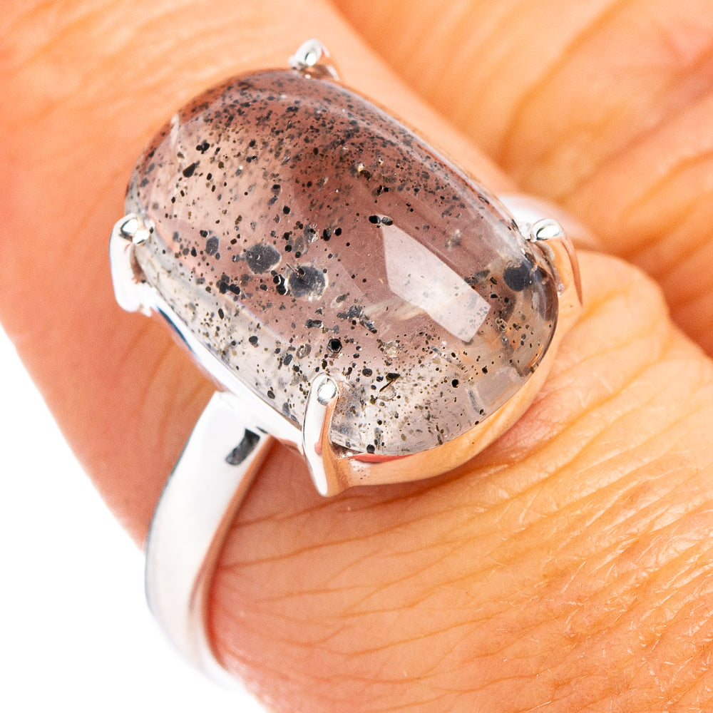 Black Dot Rutilated Quartz Ring Size 8 (.925 Sterling Silver)