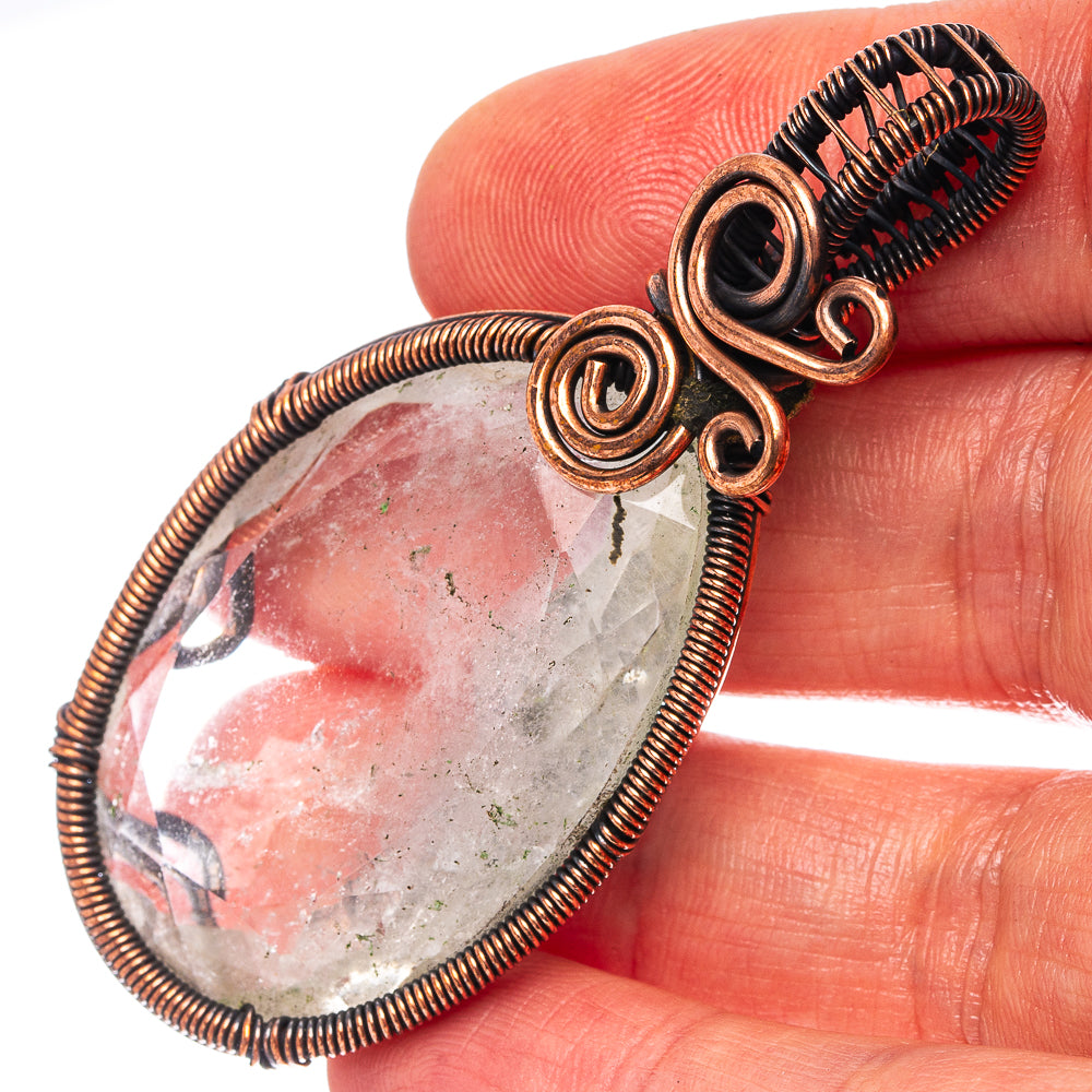 Phantom Quartz Wire Wrap Pendant 2 1/2" (Oxidized Copper)