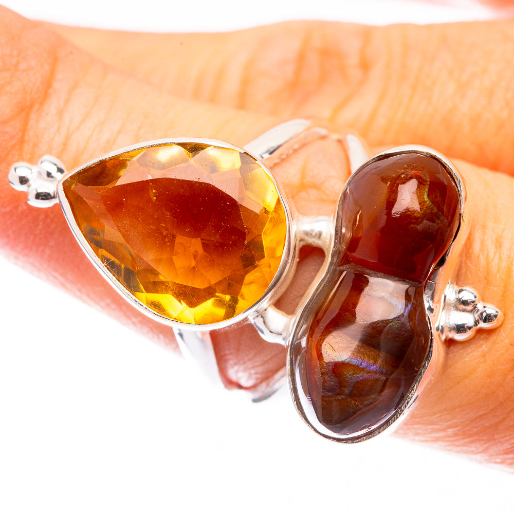 Large Mexican Fire Agate, Citrine Ring Size 7 (925 Sterling Silver) R141645