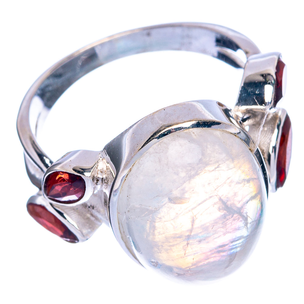 Rainbow Moonstone, Garnet Ring Size 8 (925 Sterling Silver) R144432