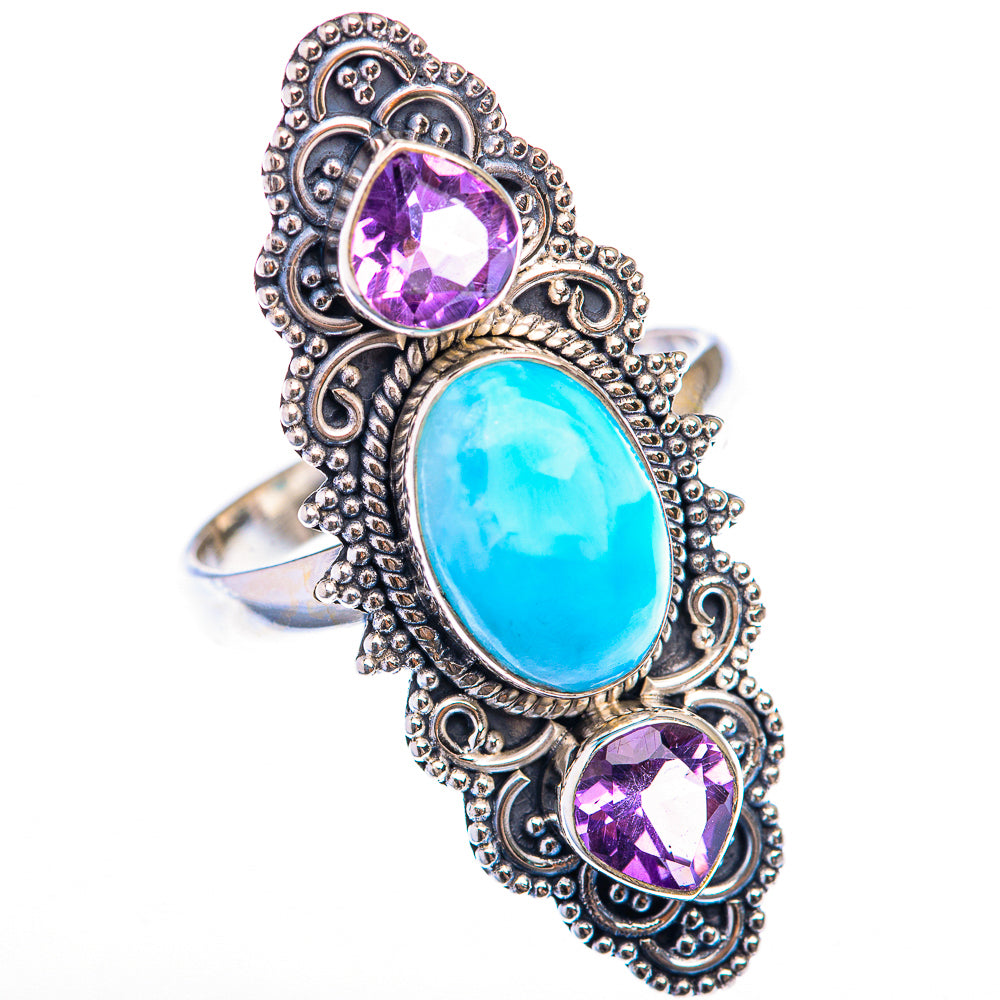 Large Larimar, Amethyst Ring Size 9.75 (925 Sterling Silver) RING139976
