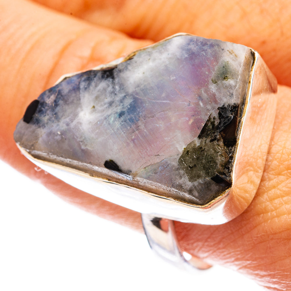 Large Raw Rainbow Moonstone Ring Size 10 (925 Sterling Silver) R142884