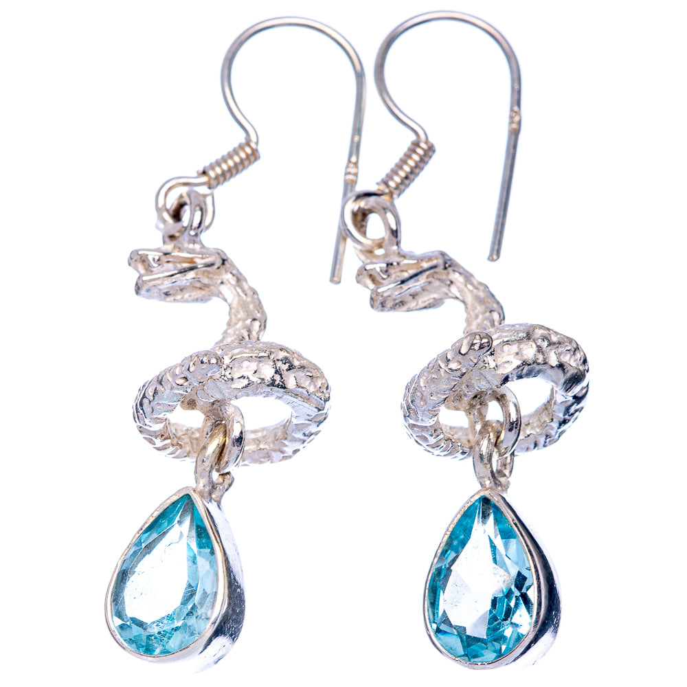 Blue Topaz Snake Earrings 1 3/4" (925 Sterling Silver) E433478