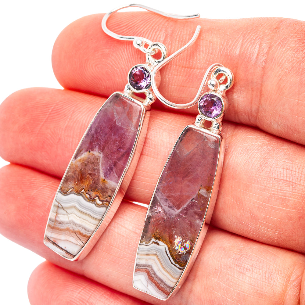 Premium Amethyst Agate, Amethyst Earrings 2" (.925 Sterling Silver)