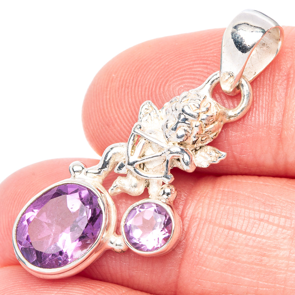 Faceted Amethyst Angel Pendant 1 3/8" (925 Sterling Silver) P41151