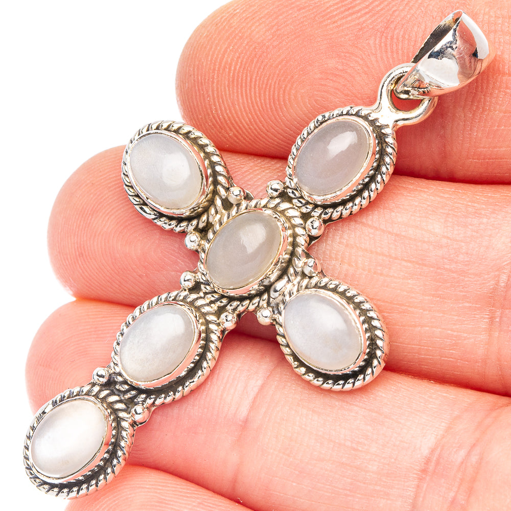 Rainbow Moonstone Cross Pendant 2 1/8" (925 Sterling Silver) P43840