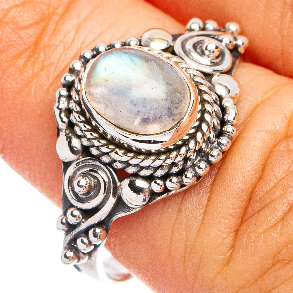 Dainty Rainbow Moonstone Ring Size 6.75 (925 Sterling Silver) R8697
