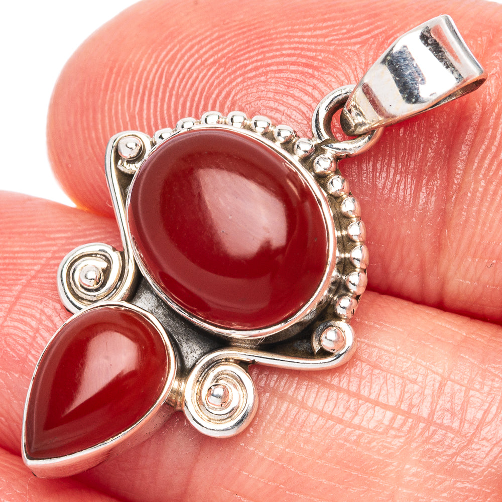 Red Onyx Dainty Pendant 1 1/4" (925 Sterling Silver) P43559