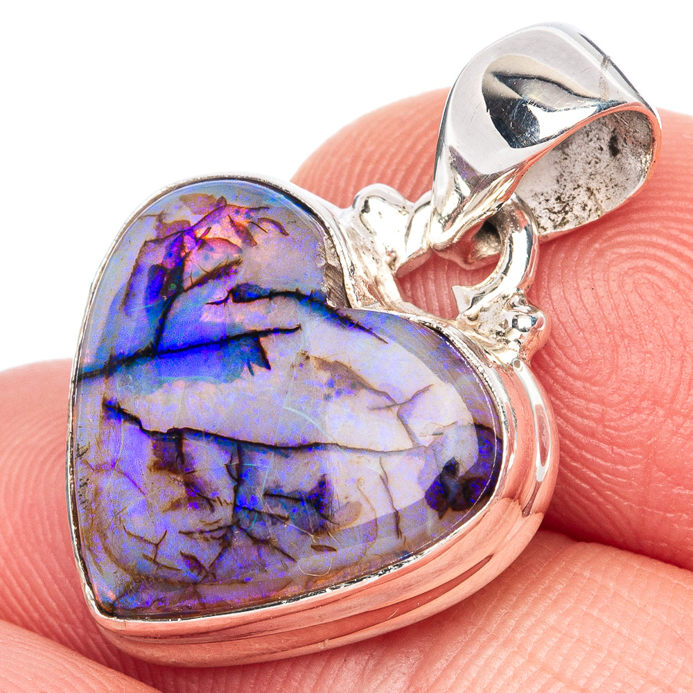 Rare Sterling Opal Heart Pendant 1" (925 Sterling Silver) P42003