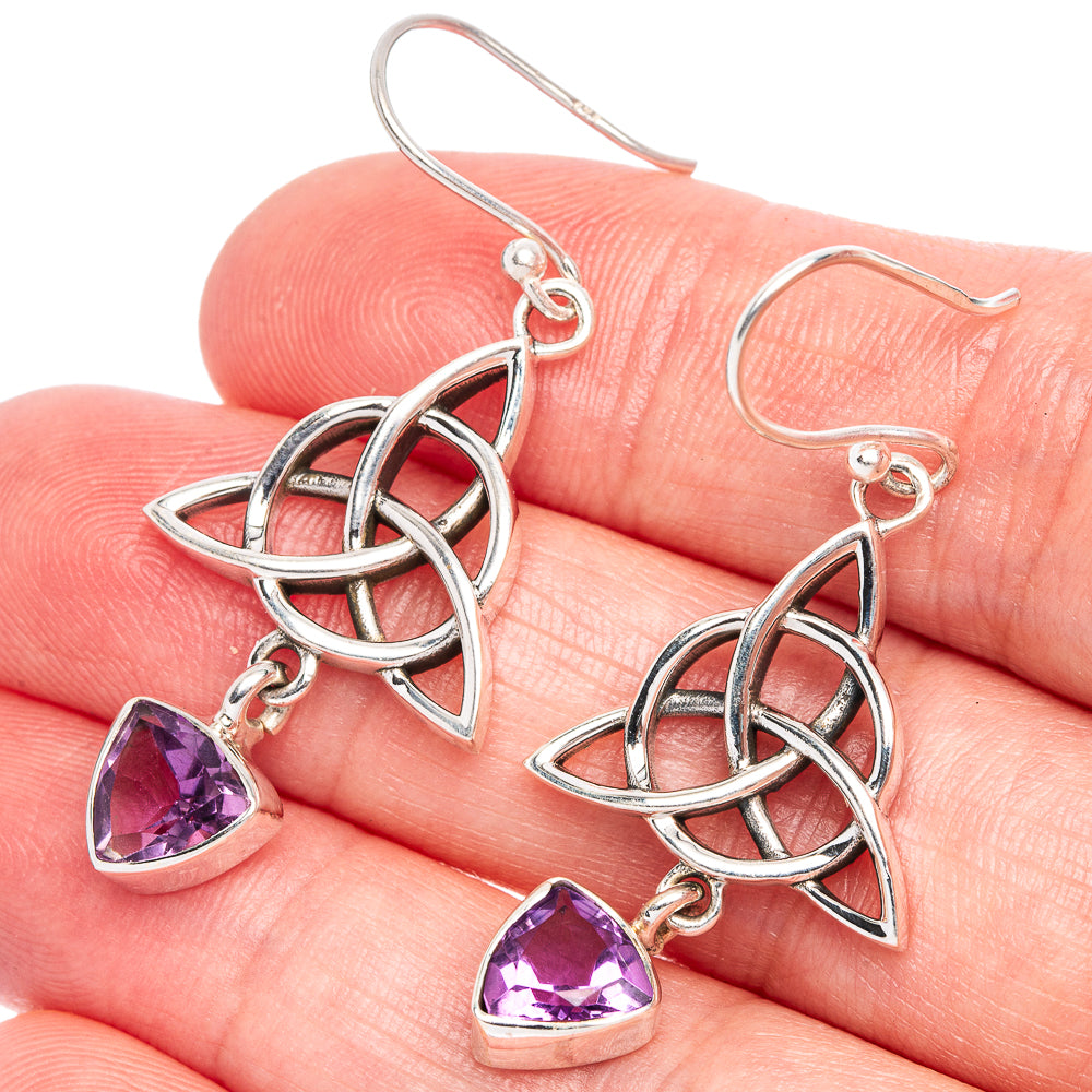 Faceted Amethyst Earrings 1 3/4" (925 Sterling Silver) E433462