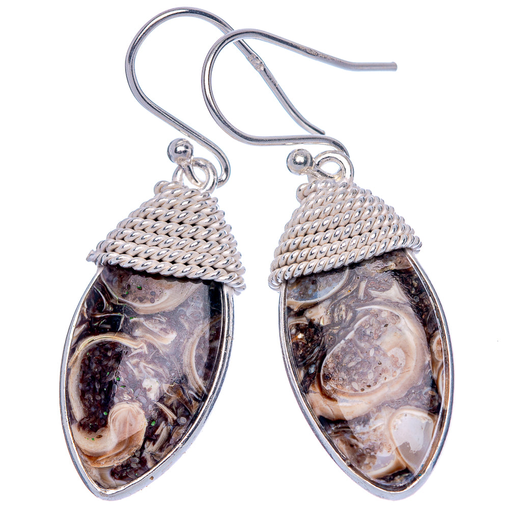 Turritella Agate Earrings 1 1/2" (925 Sterling Silver) E433180