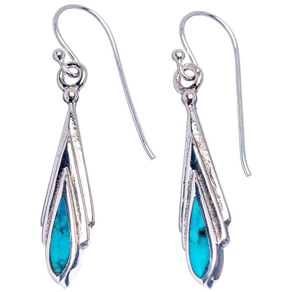 Native Style Mohave Turquoise Earrings 1 1/2" (.925 Sterling Silver)