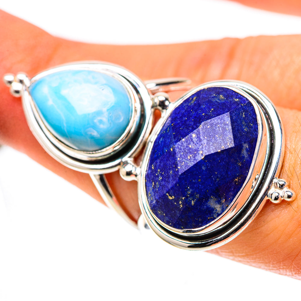 Large Lapis Lazuli, Larimar Ring Size 7.25 (925 Sterling Silver) RING138628