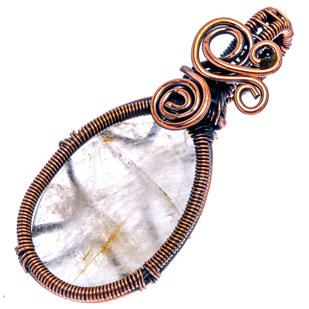 Rutilated Quartz Wire Wrap Pendant 2 1/8" (Oxidized Copper)