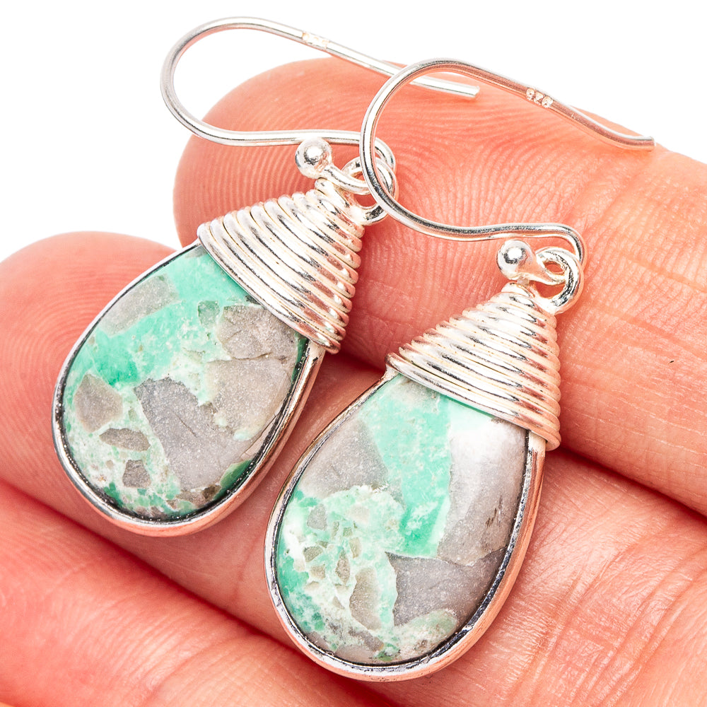 Variscite Earrings 1 3/8" (925 Sterling Silver) E2279