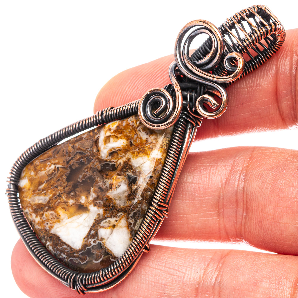 Plume Agate Wire Wrap Pendant 2 3/8" (Oxidized Copper)