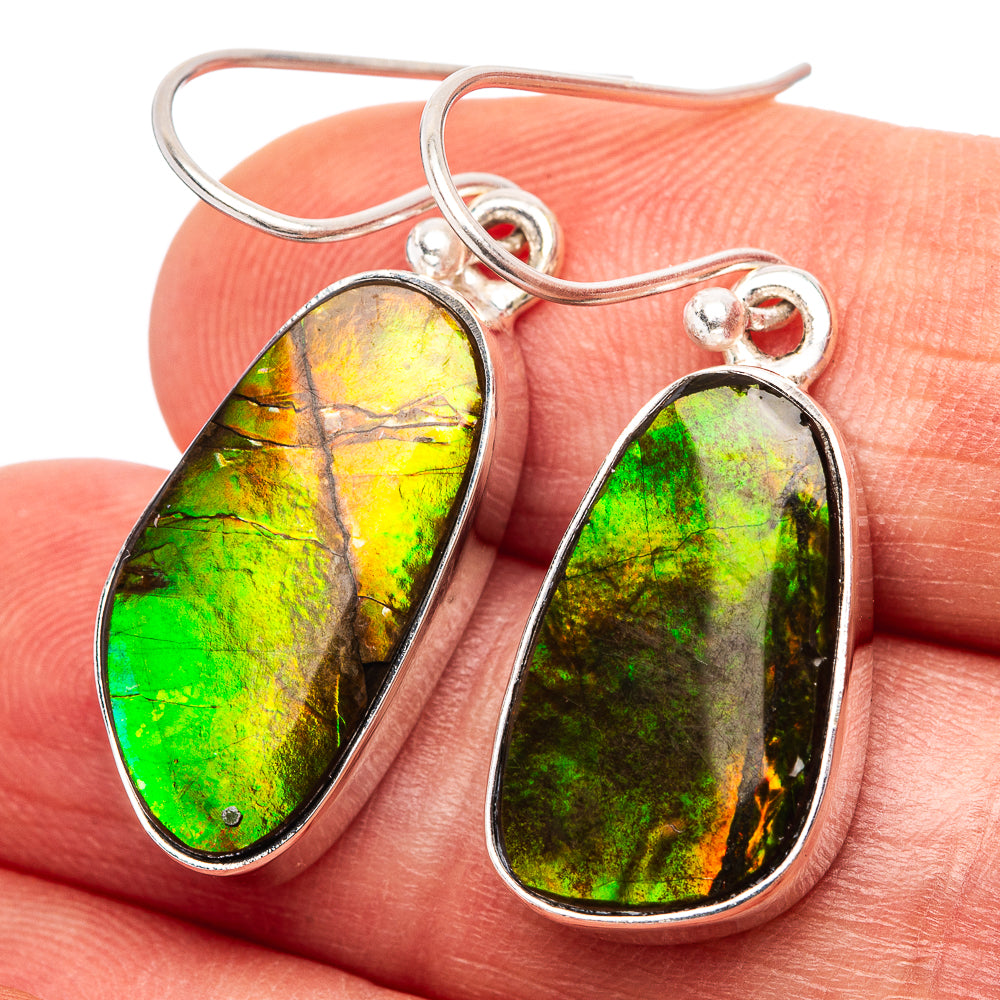 Premium Canadian Ammolite Earrings 1 3/8" (.925 Sterling Silver)