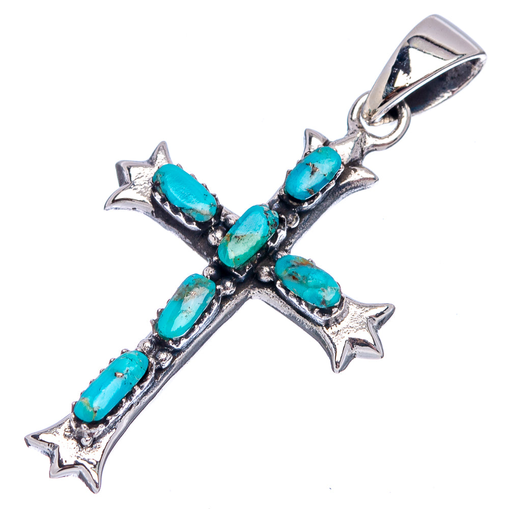 Native Style Mohave Turquoise Cross Pendant 1 5/8" (.925 Sterling Silver)