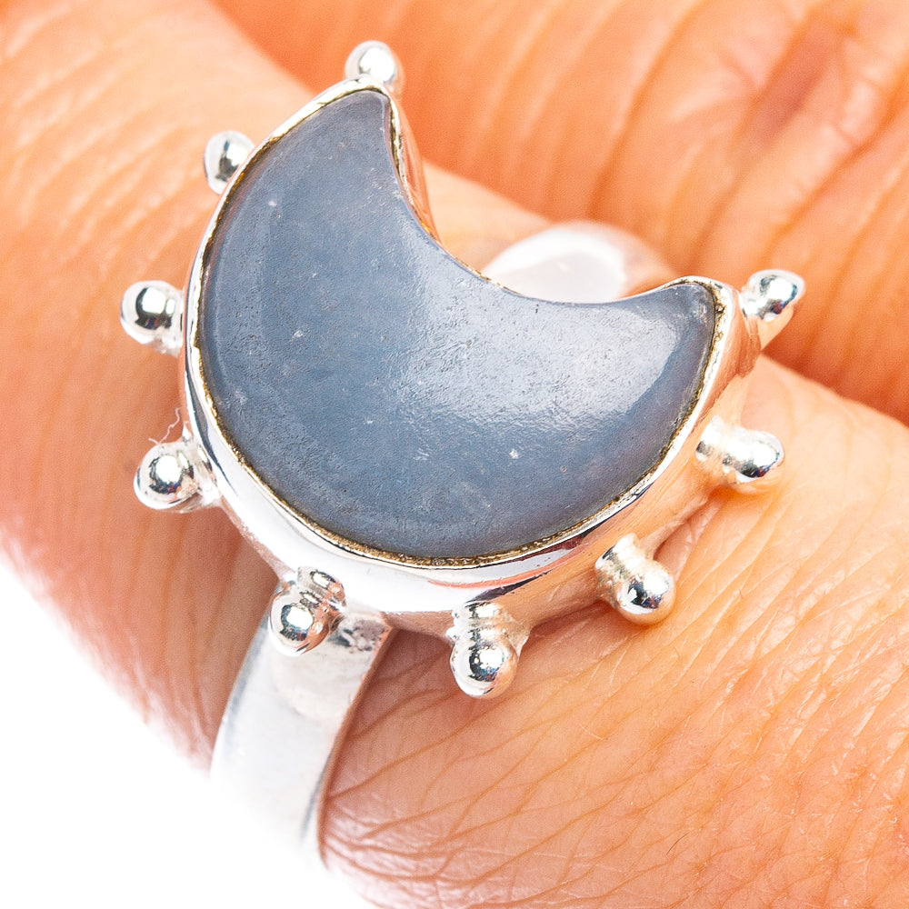 Angelite Moon Ring Size 7.75 (.925 Sterling Silver)