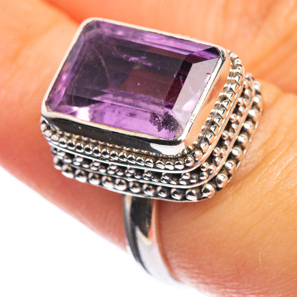 Faceted Amethyst 925 Sterling Silver Ring Size 7