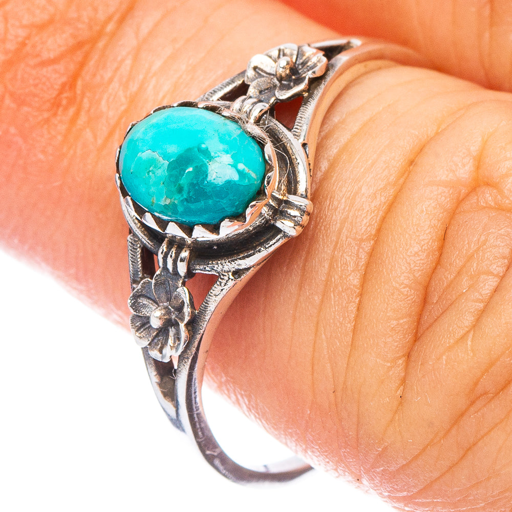 Value Arizona Turquoise Flower Ring Size 7.75 (925 Sterling Silver) R7303