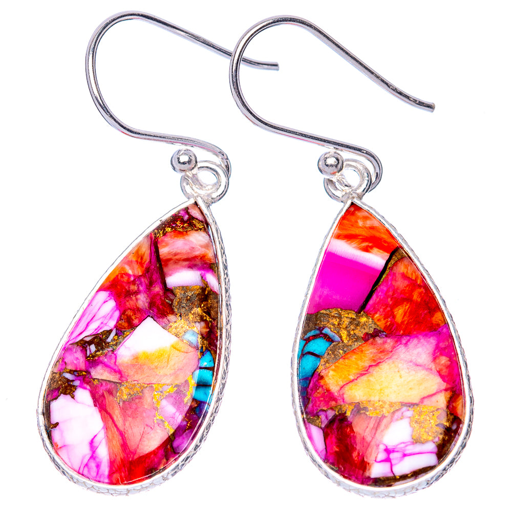 Kingman Pink Dahlia Turquoise Earrings 1 1/2" (925 Sterling Silver) E1303