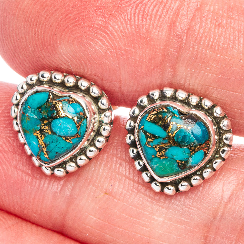 Blue Copper Composite Turquoise Earrings 1/2" (925 Sterling Silver) E433201