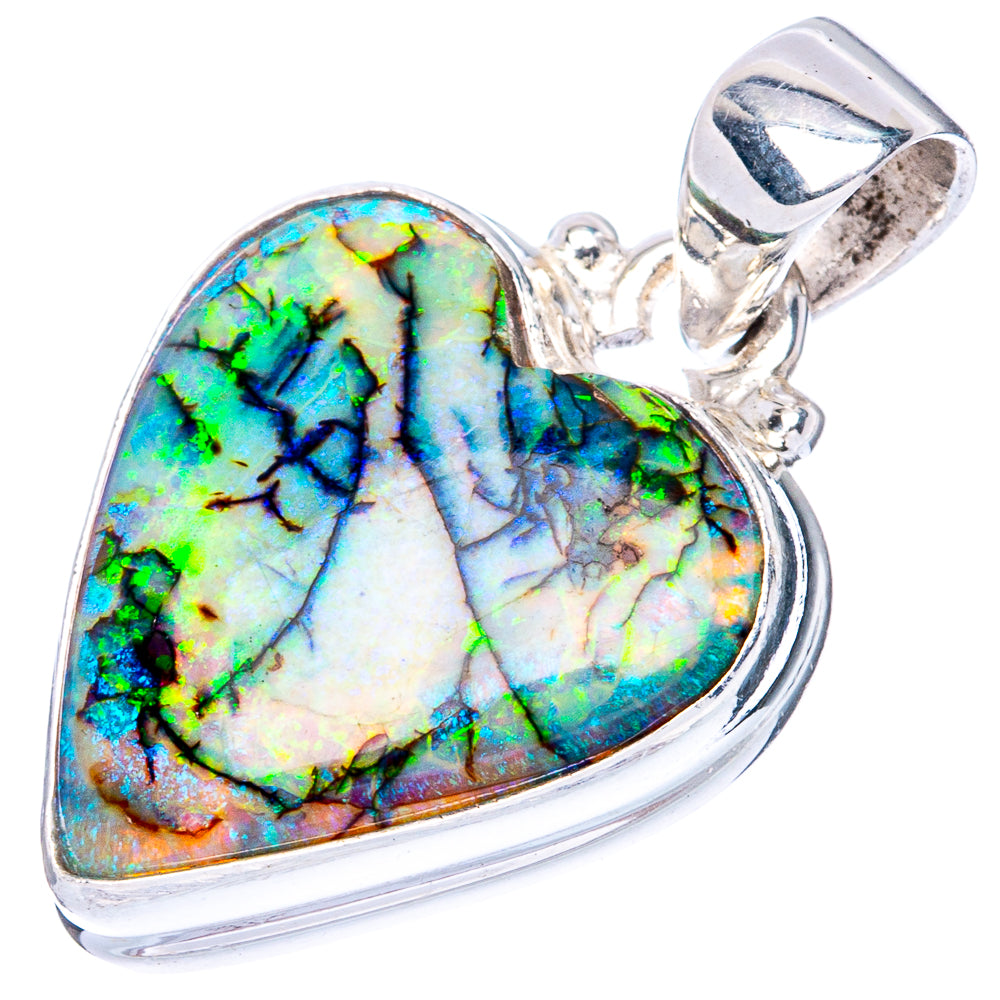 Rare Sterling Opal Heart 925 Sterling Silver Pendant 1 1/8" (925 Sterling Silver) P41921
