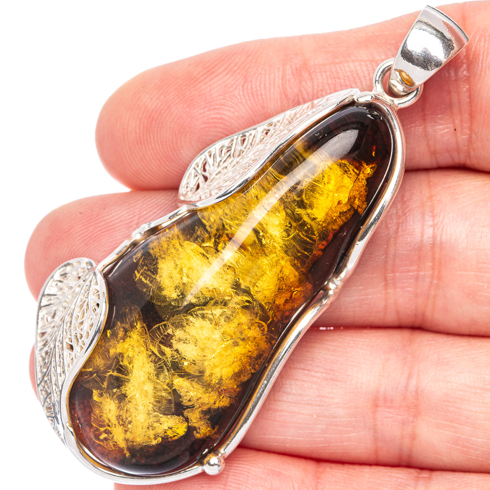 Anasilvercos Baltic Amber Pendant 2 1/2" (925 Sterlnig Silver)
