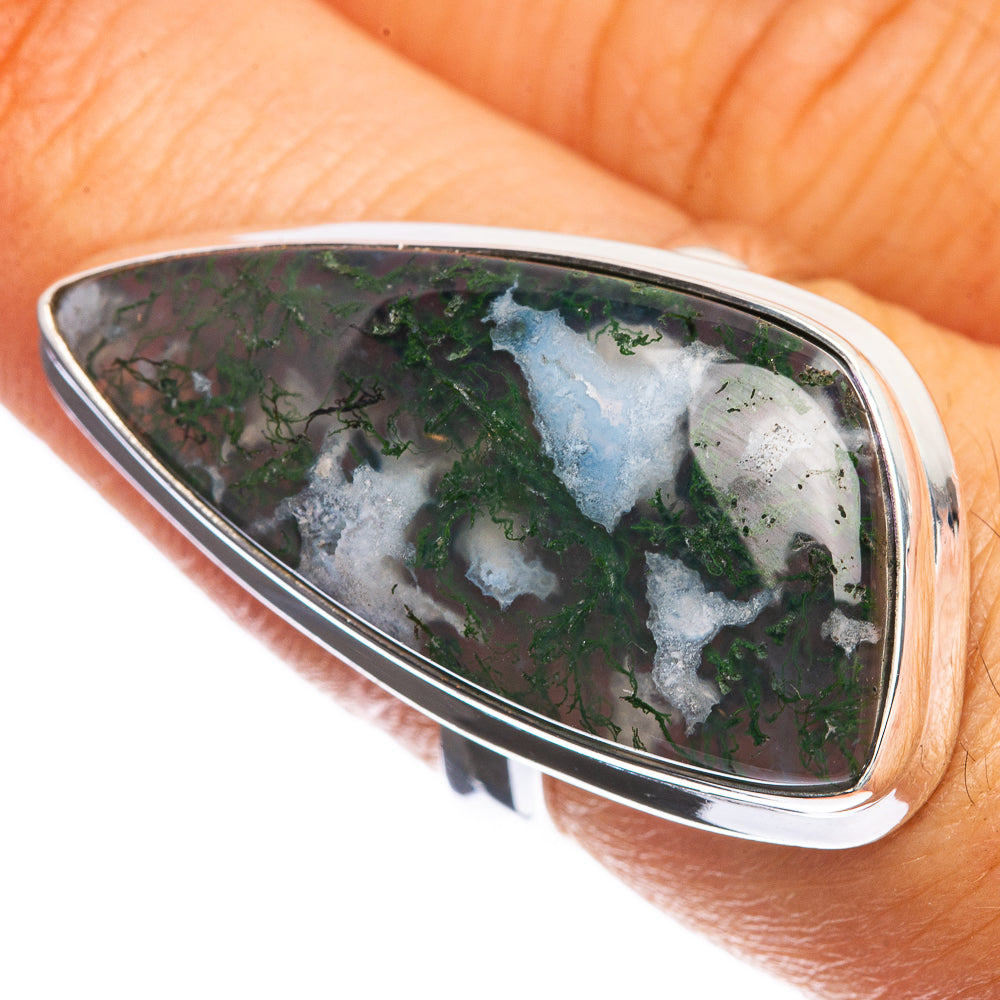 Large Green Moss Agate 925 Sterling Silver Ring Size 7