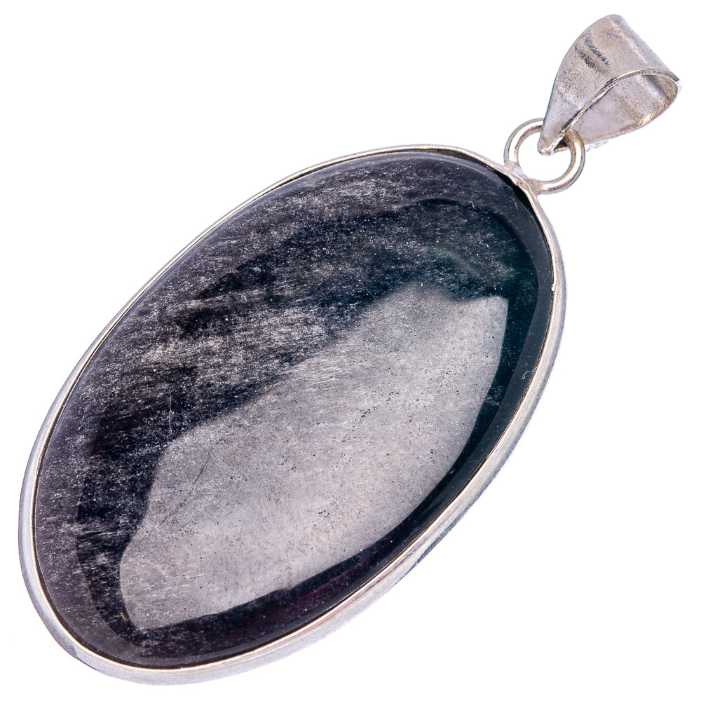 Golden Sheen Obsidian Pendant 2 1/8" (Silver Plated)