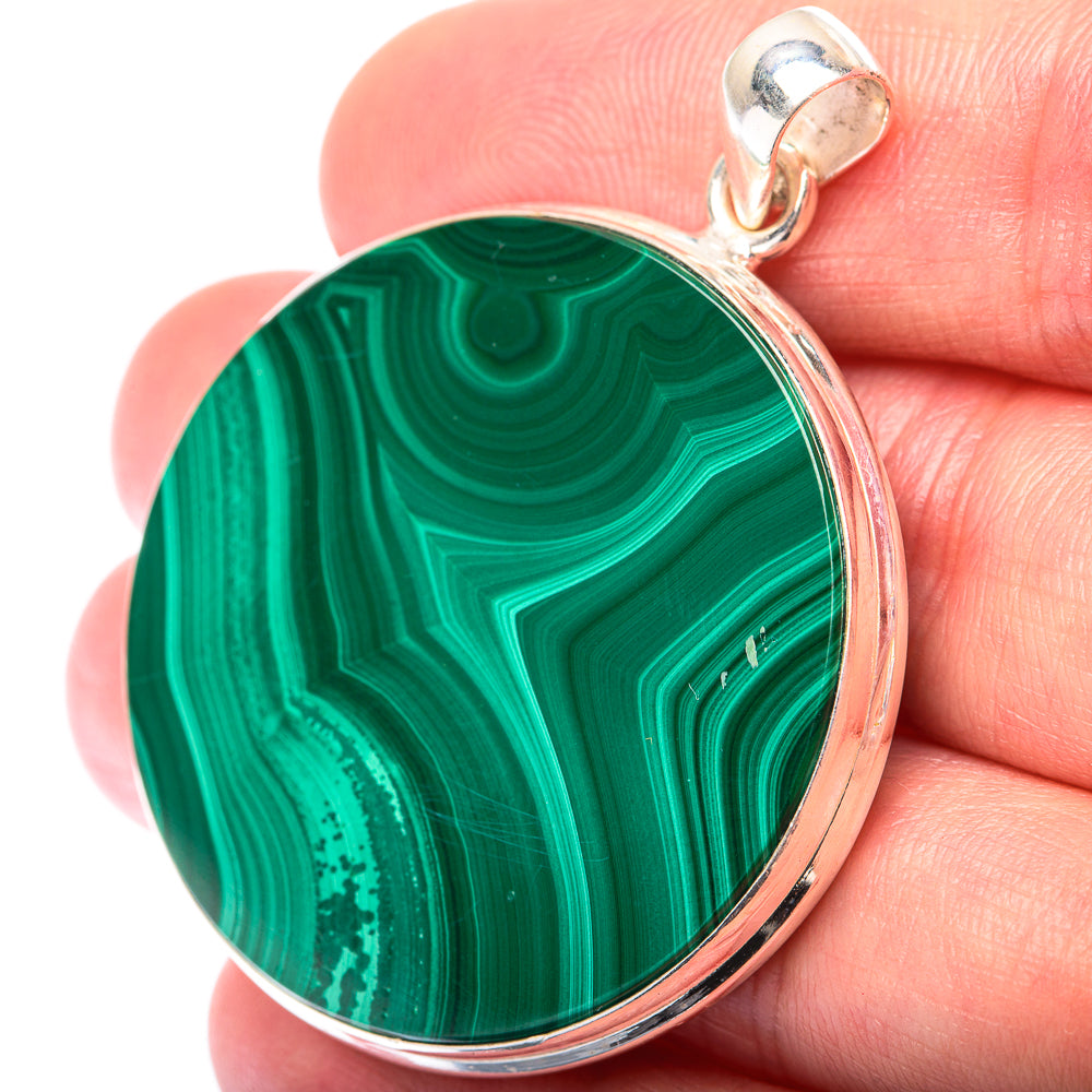 Malachite Coin Pendant 1 7/8" (925 Sterling Silver) PD38569
