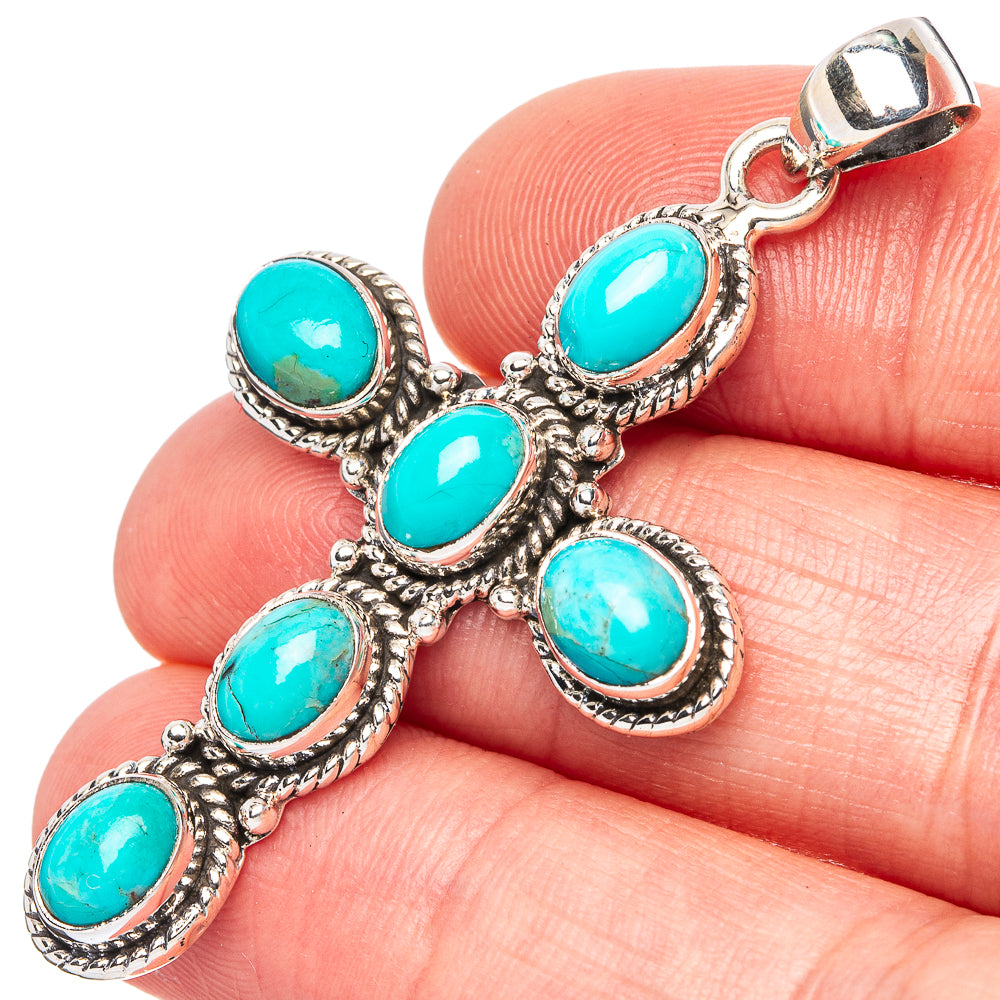 Arizona Turquoise Cross Pendant 2" (925 Sterling Silver) P43140